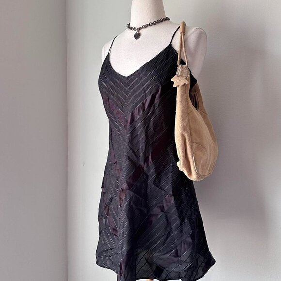 Vintage Black mini slip dress with striped pattern and spaghetti straps - Picture 2 of 8